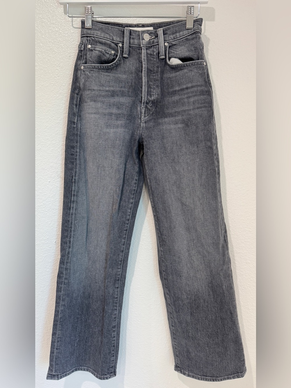 MOTHER Superior Tomcat High Waisted Straight Leg Button Fly Gray Ankle Jeans 23